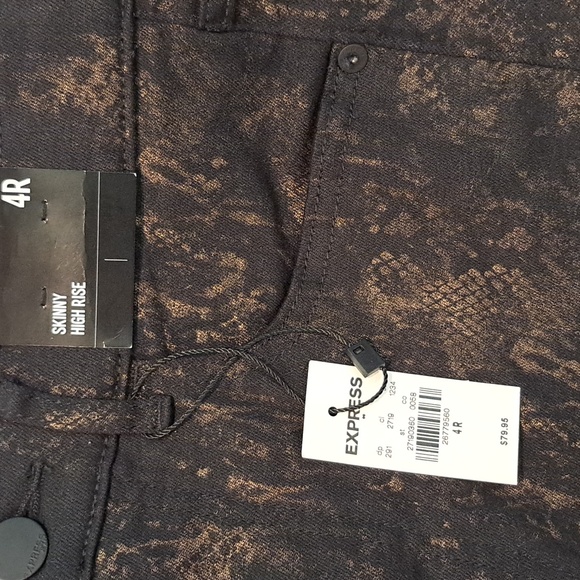 NWT High Rise Skinny Metallic Gold Foil Print Jean (Black/Gold) - EXPRESS - Picture 9 of 11